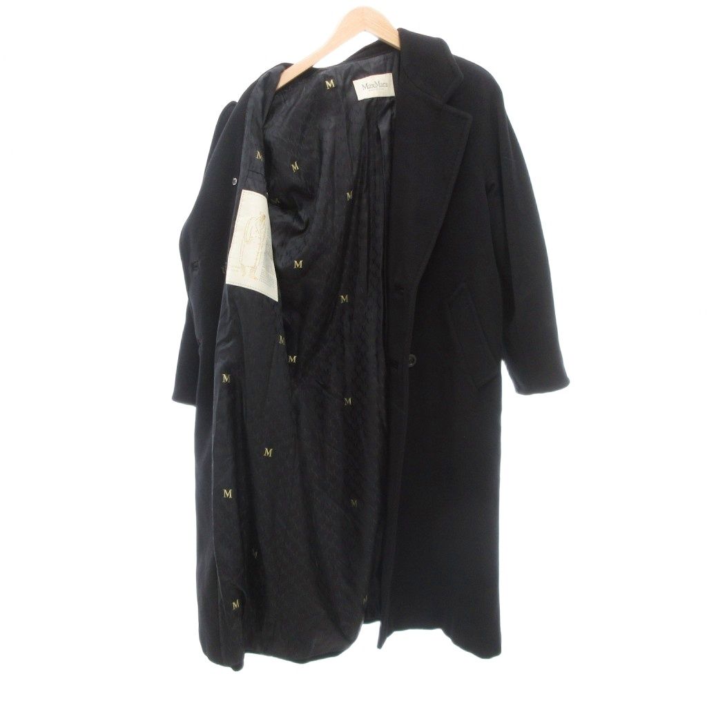 マックスマーラカシミアウールダブルブレストアイコンコート黒38白タグ101801 マックスマーラ□カシミアウールダブルブレストアイコンコート38白タグ