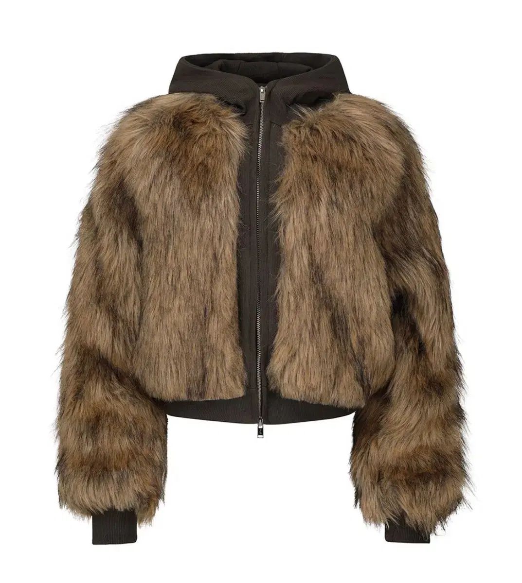 ナチェ HOODIE CROP FUR JACKET KHAKI BROWN