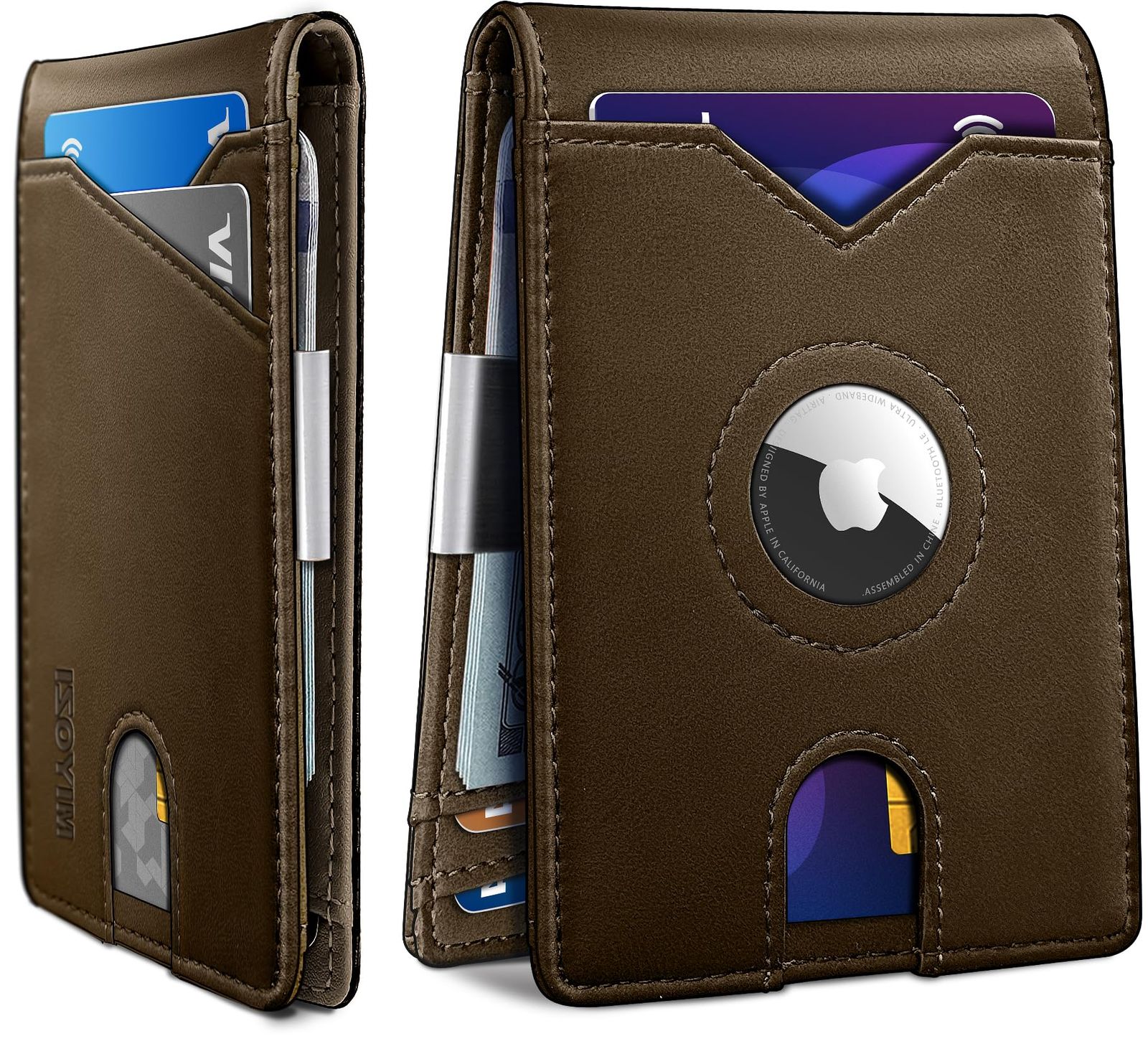 miyozi Airtag 財布 メンズ マネークリップ付き カード11枚 スリム フロントポケット レザー RFIDブロック ウォレット ギフトボックス付き， Coffee020， ミニマリスト。 [Coffee020]