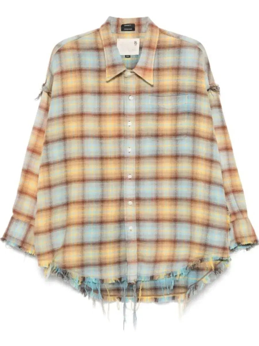 R 13 アール サーティーン スパー シュレッドシームドロップ ネックシャツ ブルーイェロー