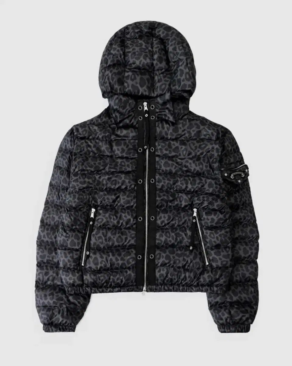 BADBLOOD グレー ヒョウ柄 レオパード ライトウェイト フード パファー ダウン ホーピー