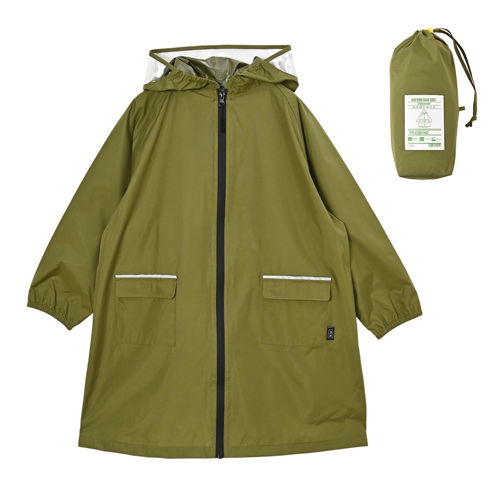 [キウ] キッズレインコート KIDS RAIN COAT 防水 撥水 はっ水 耐水 雨対策 台風 梅雨 レインポンチョ 子供 子ども カッパ 雨具 雨ガッパ 雨合羽 袖付き 収納袋 ポケット 通園 通学 幼稚園 保育園 小