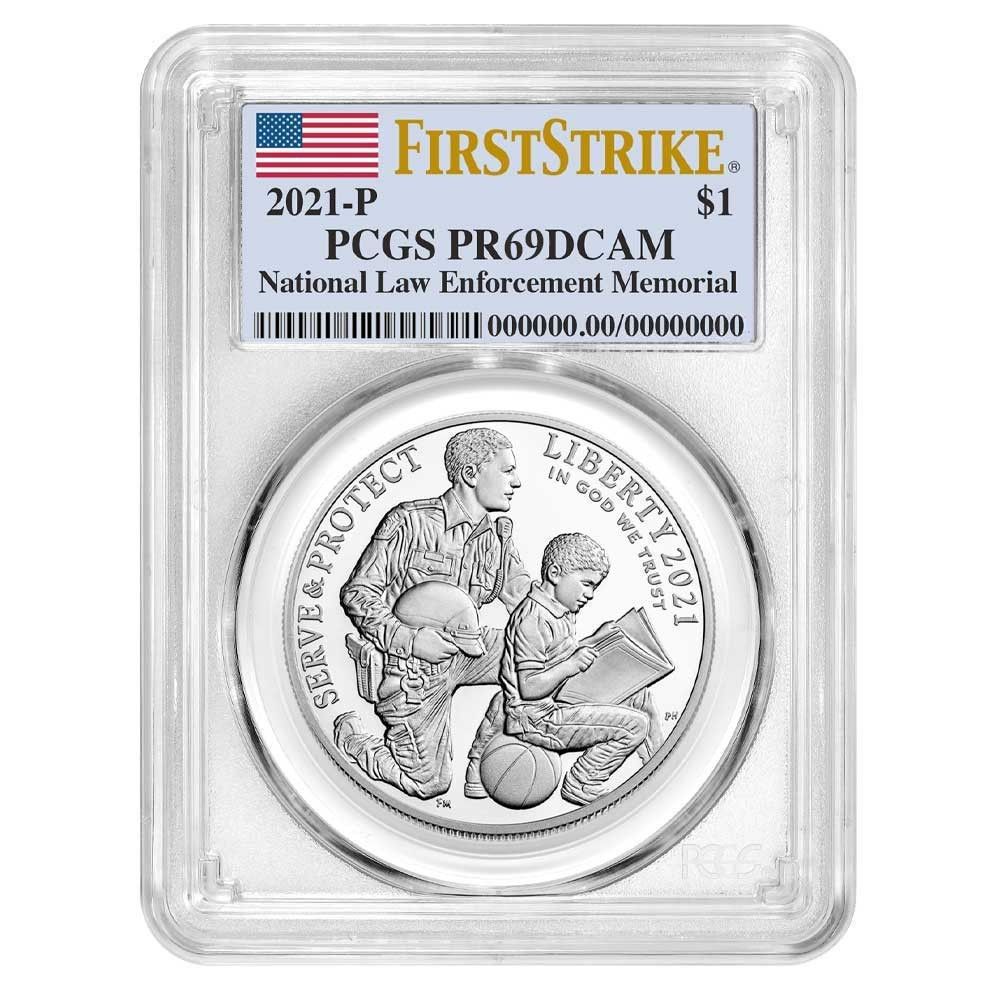 2021 P Proof 1 National Law Encement Silver Dollar PCGS FS Flag