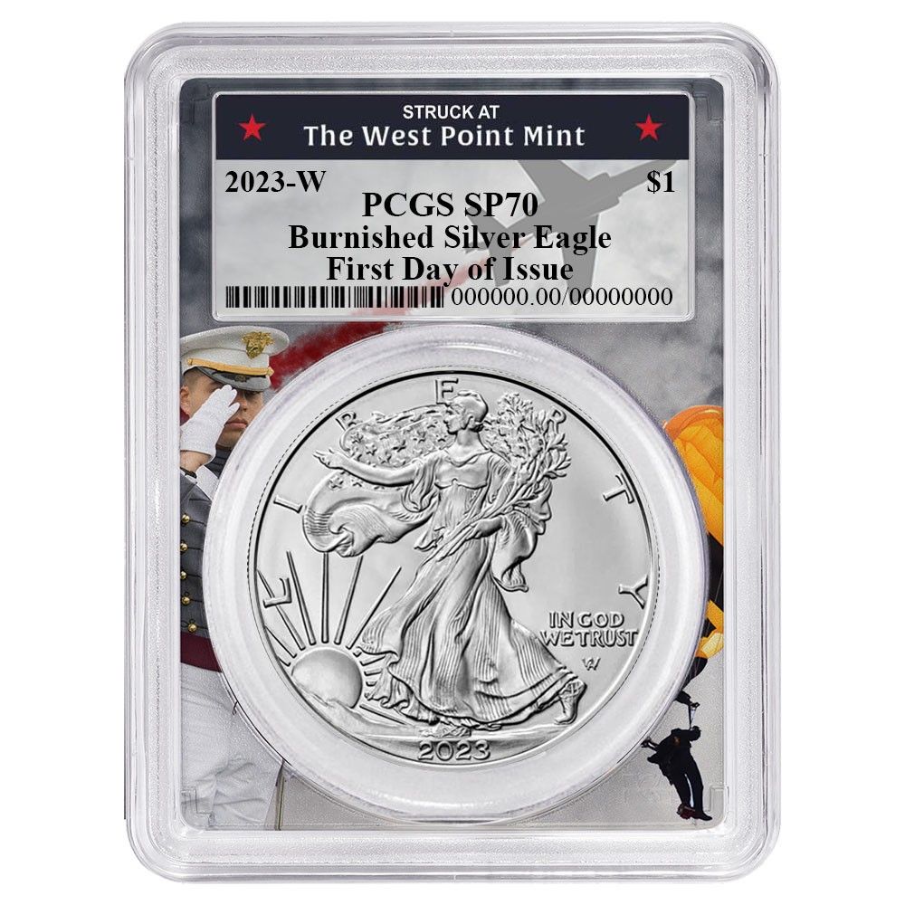 2025-W Burnished 1 American Silver Eagle PCGS SP 70 FDOI West Point Frame