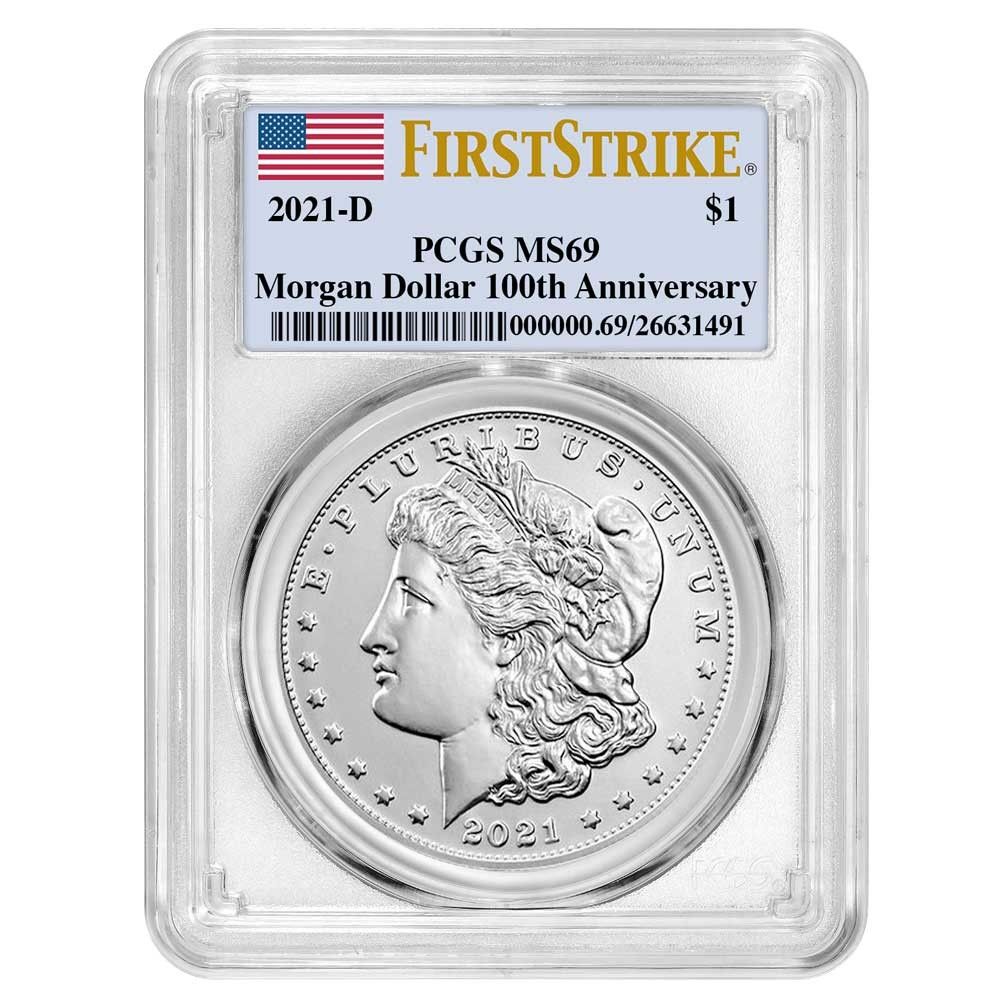 2021 D 1 Morgan Silver Dollar PCGS MS 69 FS Flag Label