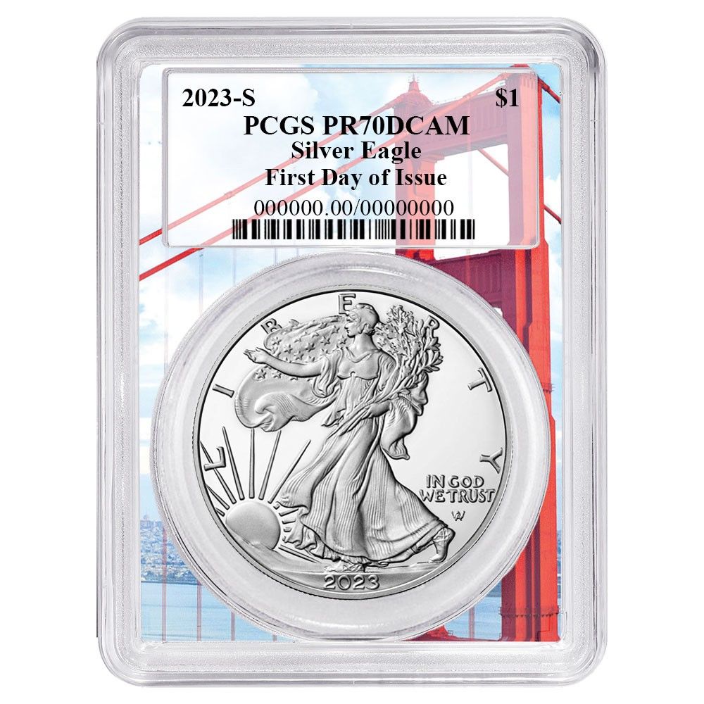 2025-S Proof 1 American Silver Eagle PCGS FDOI G en Gate Bridge