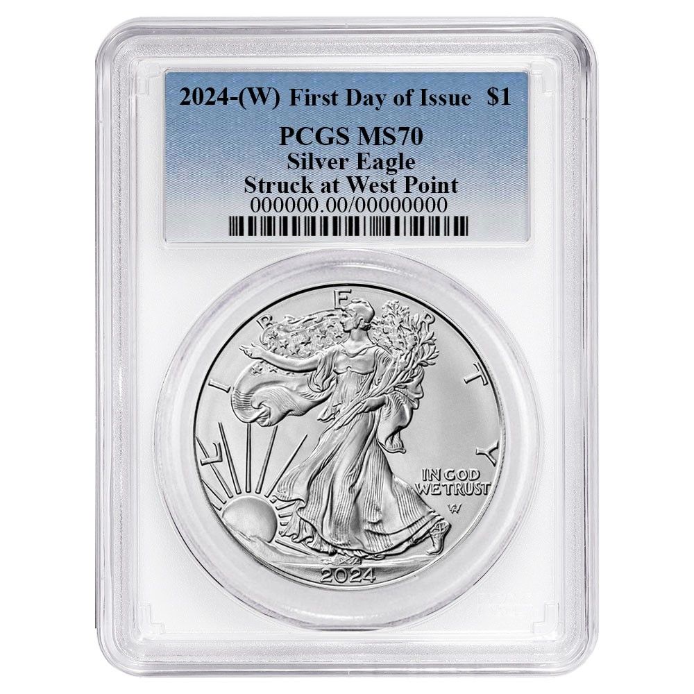 2025 W 1 American Silver Eagle PCGS MS 70 FDOI Blue Label White Frame