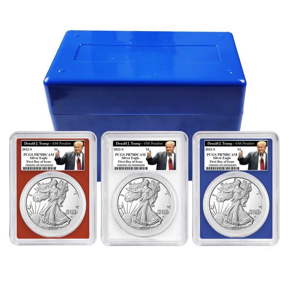2025 S Proof 1 American Silver Eagle 3 pc Set PCGS FDOI Trump 45 th