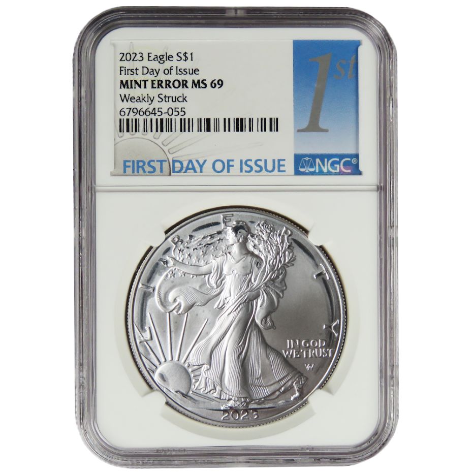 2025 1 American Silver Eagle NGC MS 69 FDI Mint Error Weakly Struck