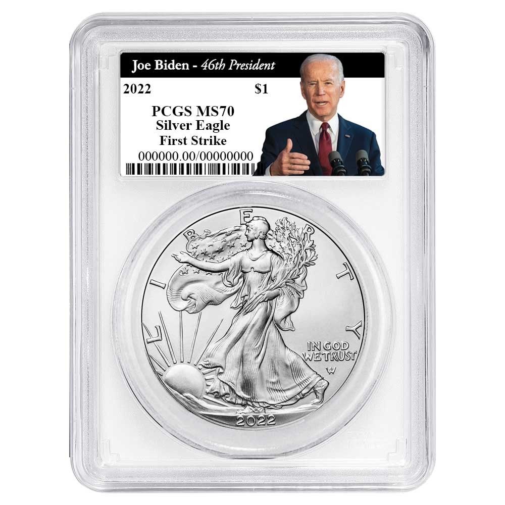 2025 1 American Silver Eagle PCGS MS 70 FS Biden 46 th President Label White