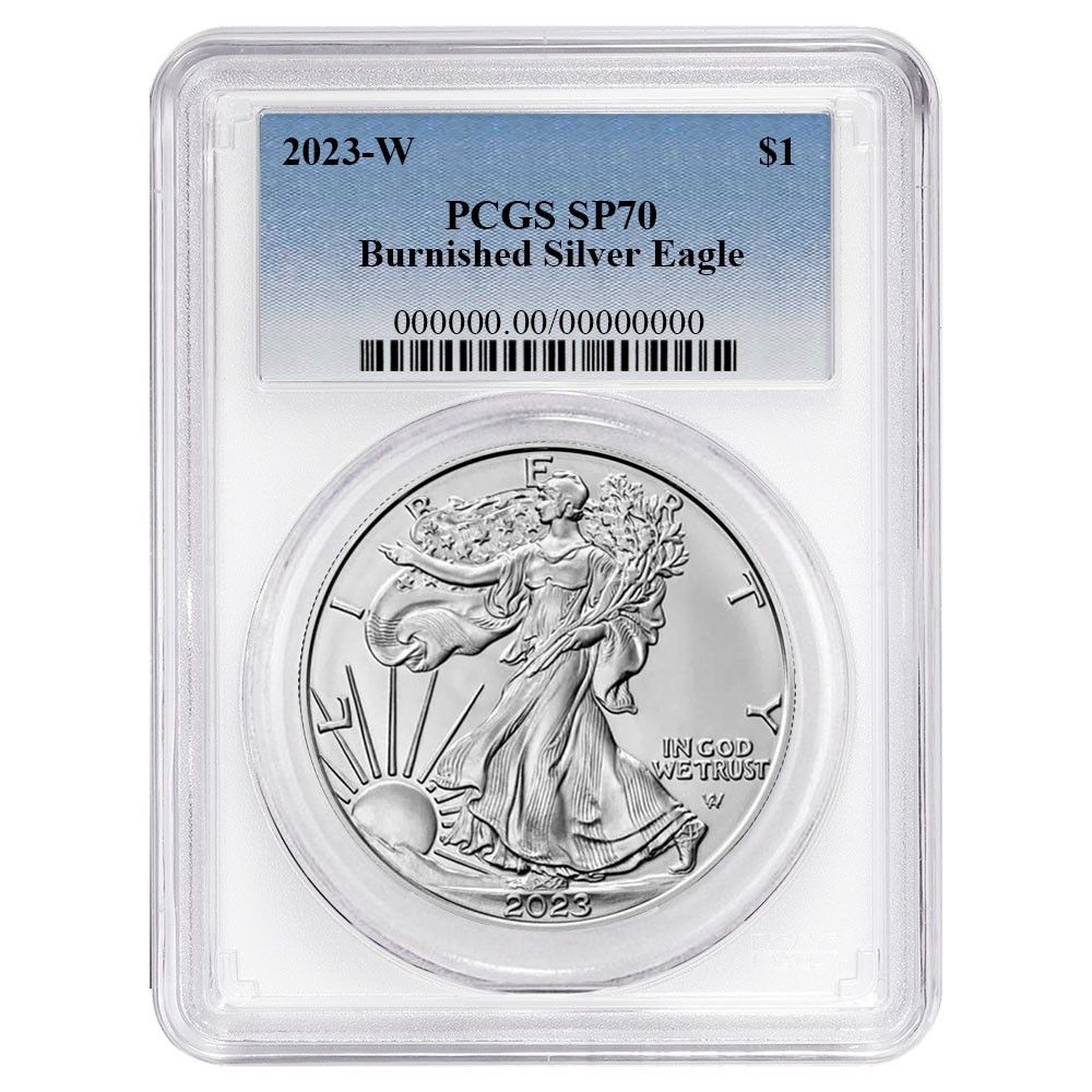 2025 W Burnished 1 American Silver Eagle PCGS SP 70 Blue Label White Frame