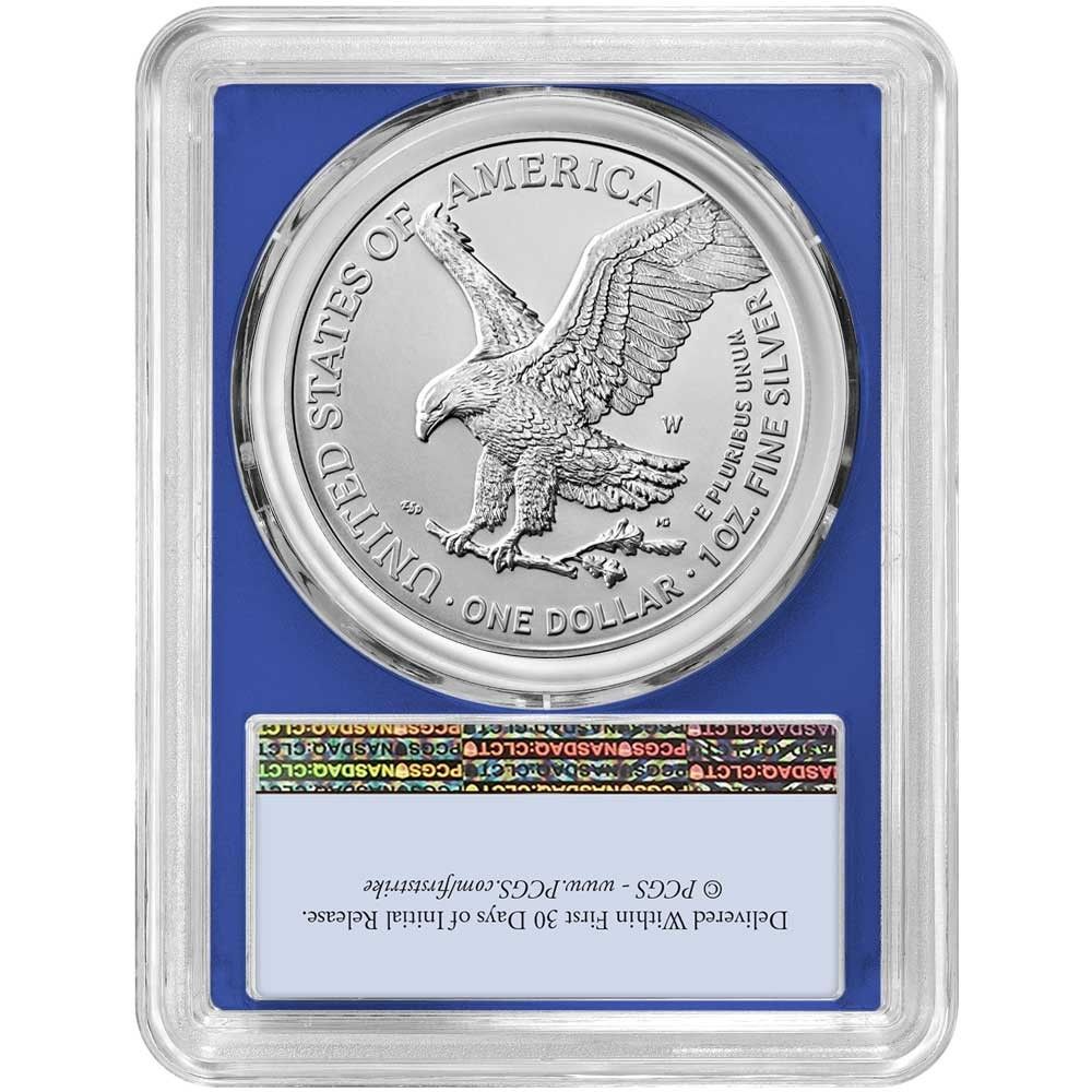 2025 W Burnished 1 American Silver Eagle PCGS SP 70 FS Flag Label Blue Frame