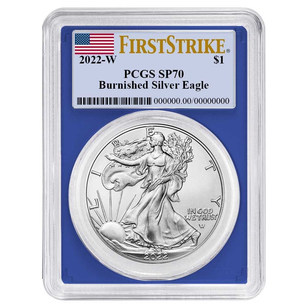 2025 W Burnished 1 American Silver Eagle PCGS SP 70 FS Flag Label Blue Frame