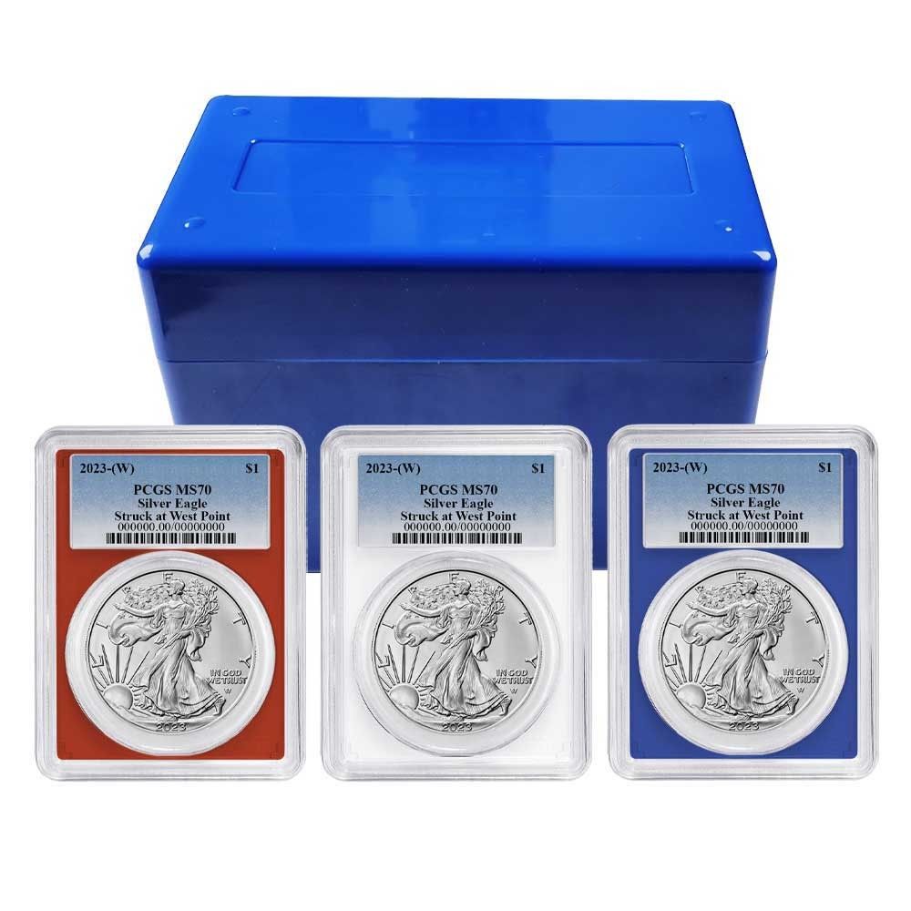 2025 W 1 American Silver Eagle 3 pc Set PCGS MS 70 Blue Label Red White
