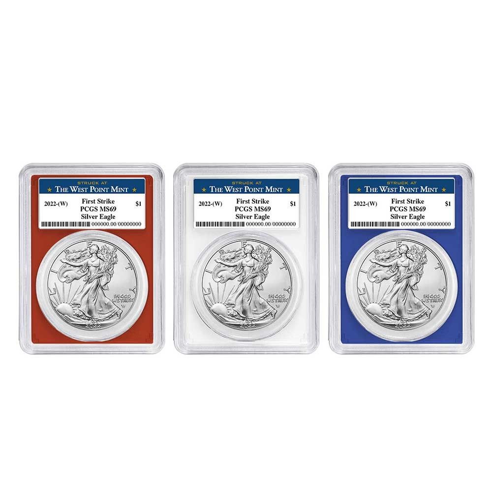 2025 W 1 American Silver Eagle 3 pc Set PCGS MS 69 FS West Point Label Red