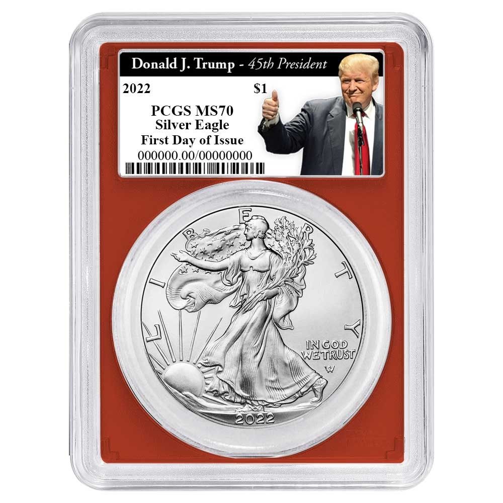 2025 1 American Silver Eagle PCGS MS 70 FDOI Trump 45 th President Label Red