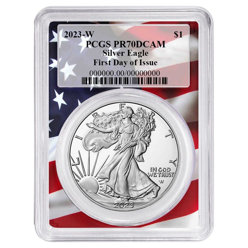 2025 W Proof 1 American Silver Eagle PCGS FDOI Flag Frame