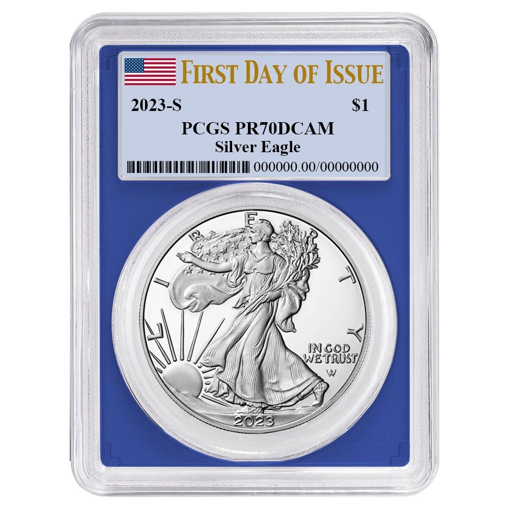 2025-S Proof 1 American Silver Eagle PCGS FDOI Flag Label Blue Frame