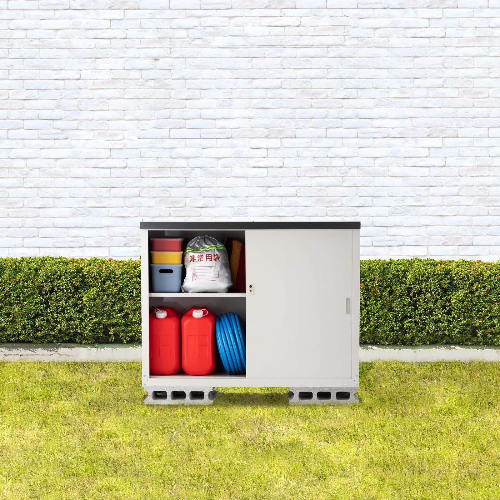 グリーンライフ GREEN LIFE 物置 サビに強い 屋外 小型 棚板 鍵付き 棚板調整 可動棚 棚板耐荷重25 kg 底板耐荷重50 幅121×奥行47×高さ92 cm ライトグレー 倉庫 収納庫 HS-1292