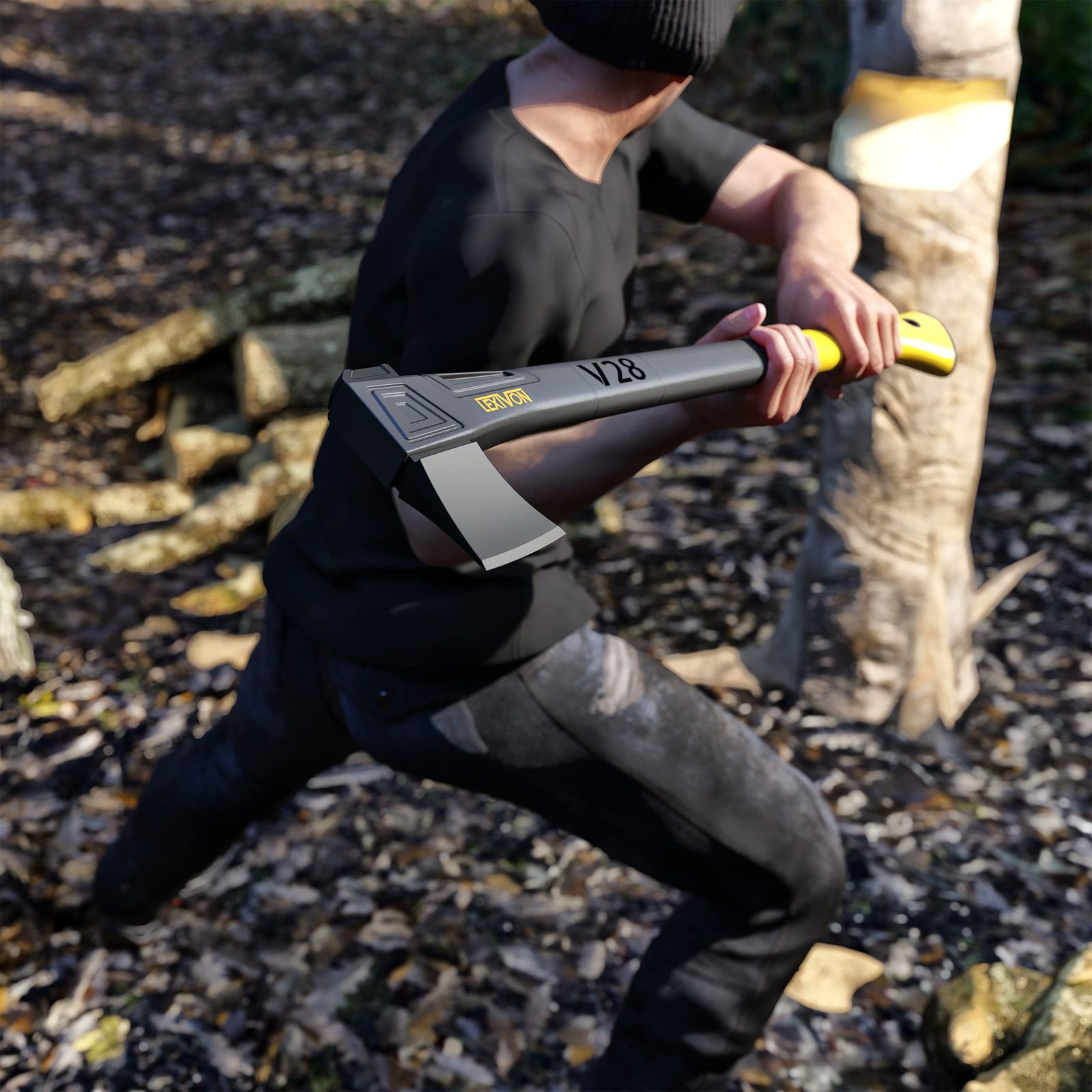 LEXIVON 斧 キャンプ 手斧 枝打ち用斧 71.1 cm 28インチ 軽量ガラス繊維強化プラスチックのハンドル＆人間工学に基づいたTPRグリップ カバー付き 薪割りに大活躍 LX-V 28