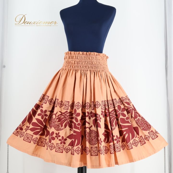 【美品 フラダンス用衣装】オレンジ パウスカート ハイビスカス柄 ハワイアン スプリングセールパウスカート（ハイビスカス・モンステラ⁄オレンジ