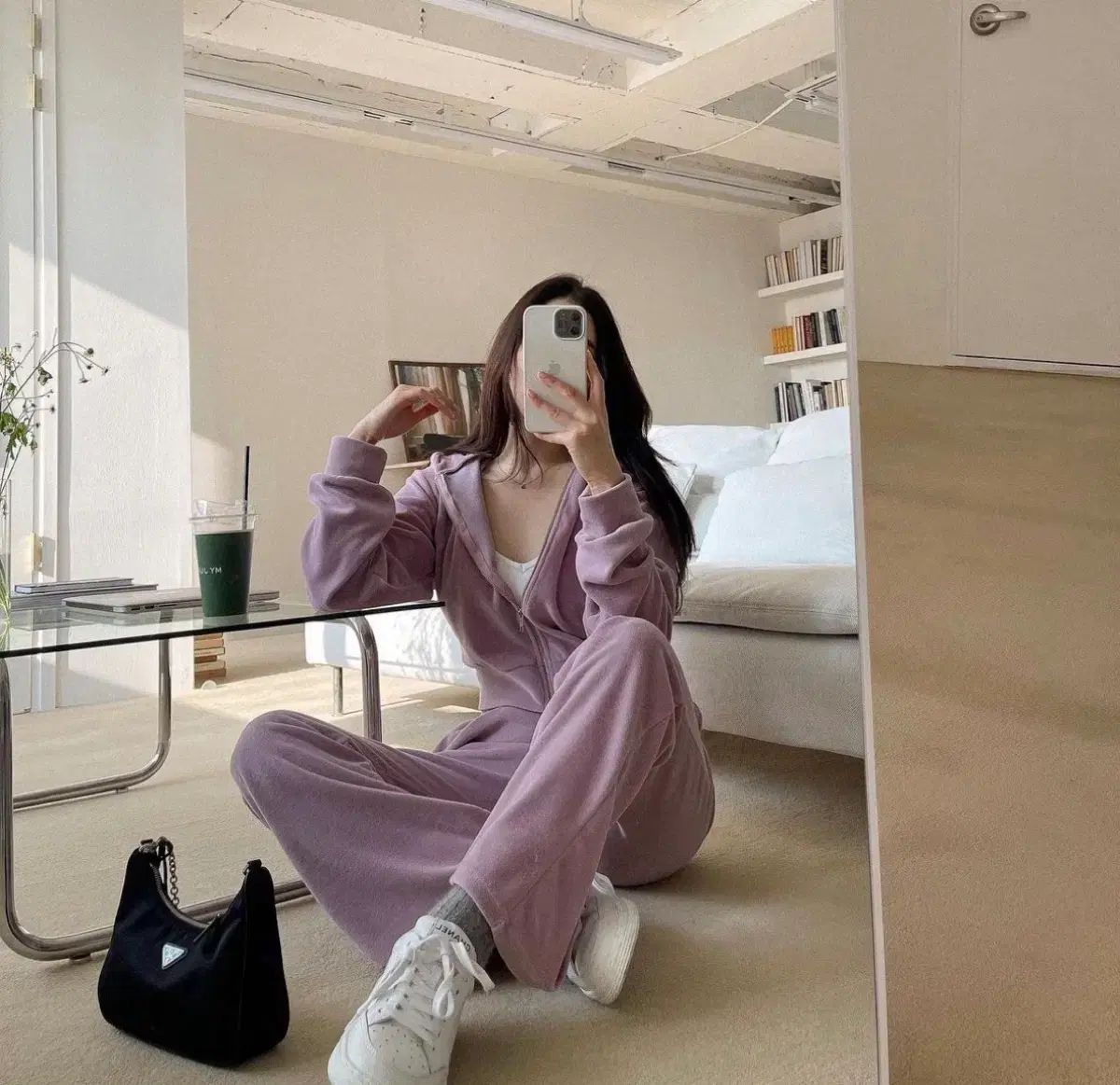 リブアリー ベロア トレーナー セットアップ ラベンダーピンク