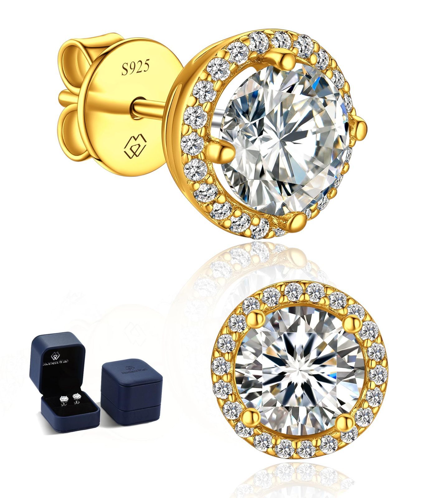 MomentWish ピアス レディース メンズ 18金 モアサナイト 1-2 ct D 金属アレルギー対応 男女兼用 ゴールド ダイヤモンド イヤリング シンプル プレゼント