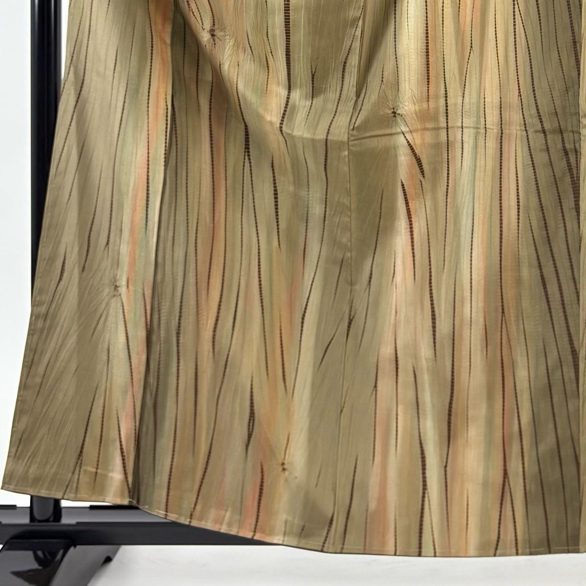 小紋 身丈160.5 cm 裄丈67 M 袷 袋帯セット 紬地 幾何学 絞り 茶緑色 正絹