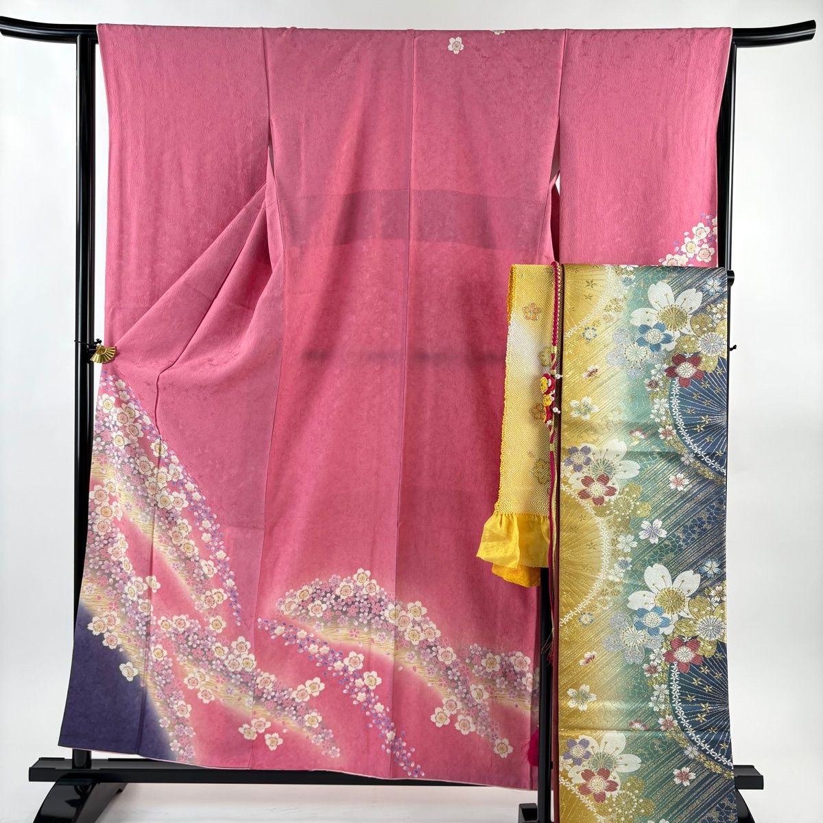 振袖 身丈159cm 裄丈64.5cm M 袷 袋帯フルセット 桜 桜の花びら 金彩