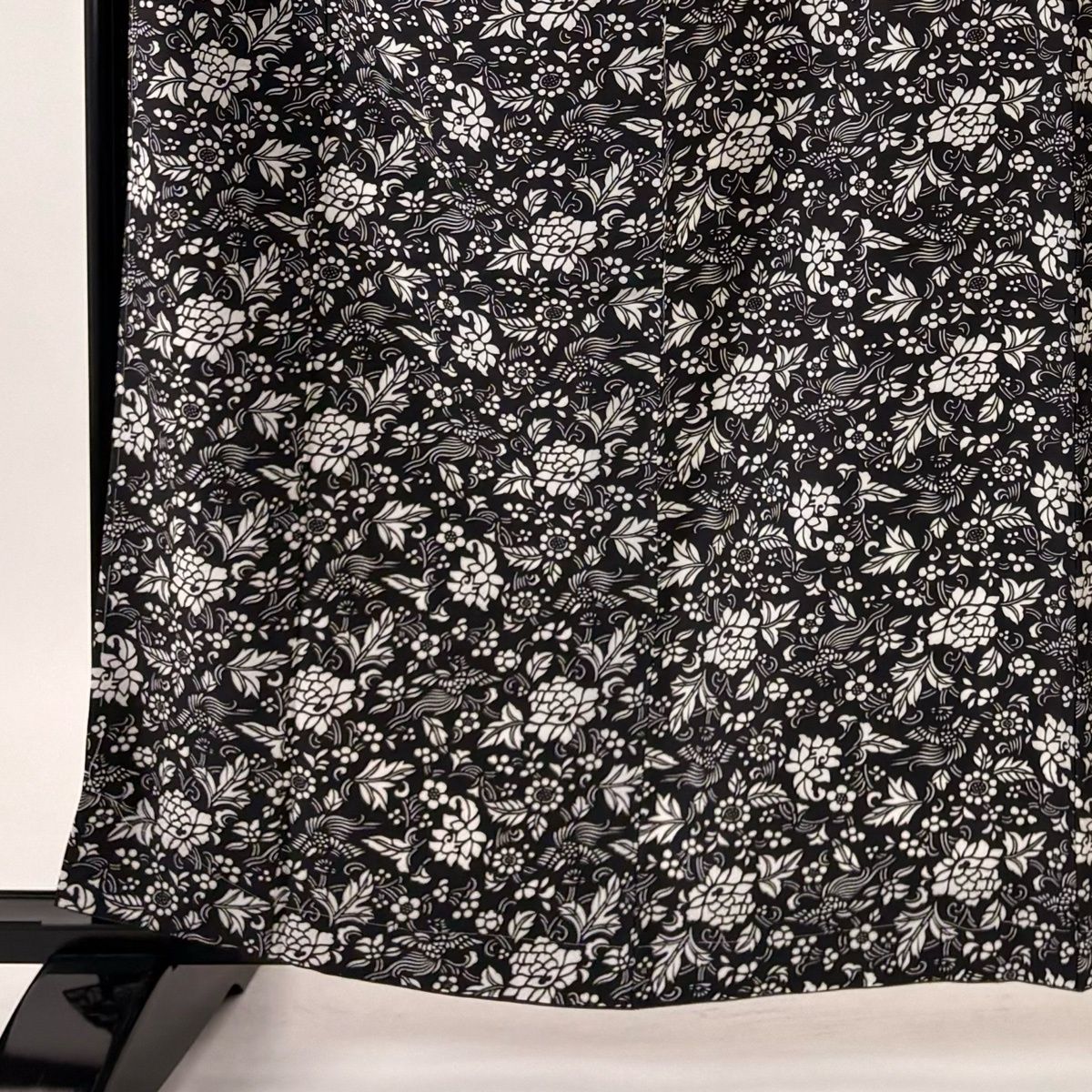 小紋 身丈160.5 cm 裄丈66 M 袷 名古屋帯セット 草花 鳥 黒 正絹 秀品