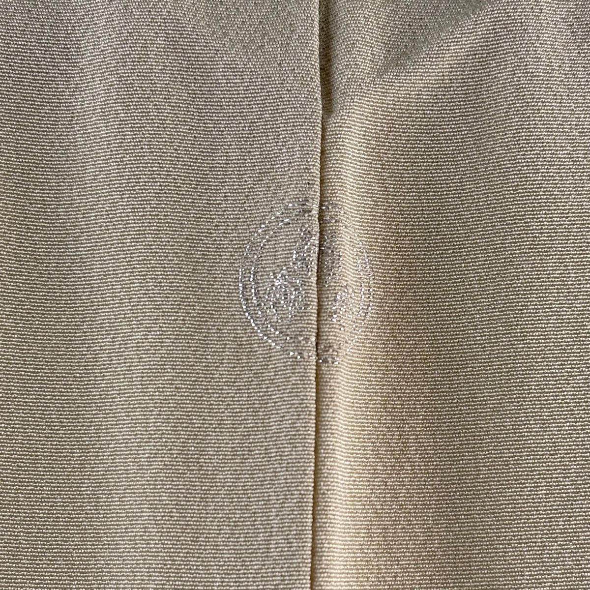  色留袖 身丈159 cm 裄丈64.5 M 袷 袋帯セット 鈴乃屋 桧扇 宝尽くし 金糸 金彩 ベージュ 正絹 秀品 一つ紋 色留袖 着物