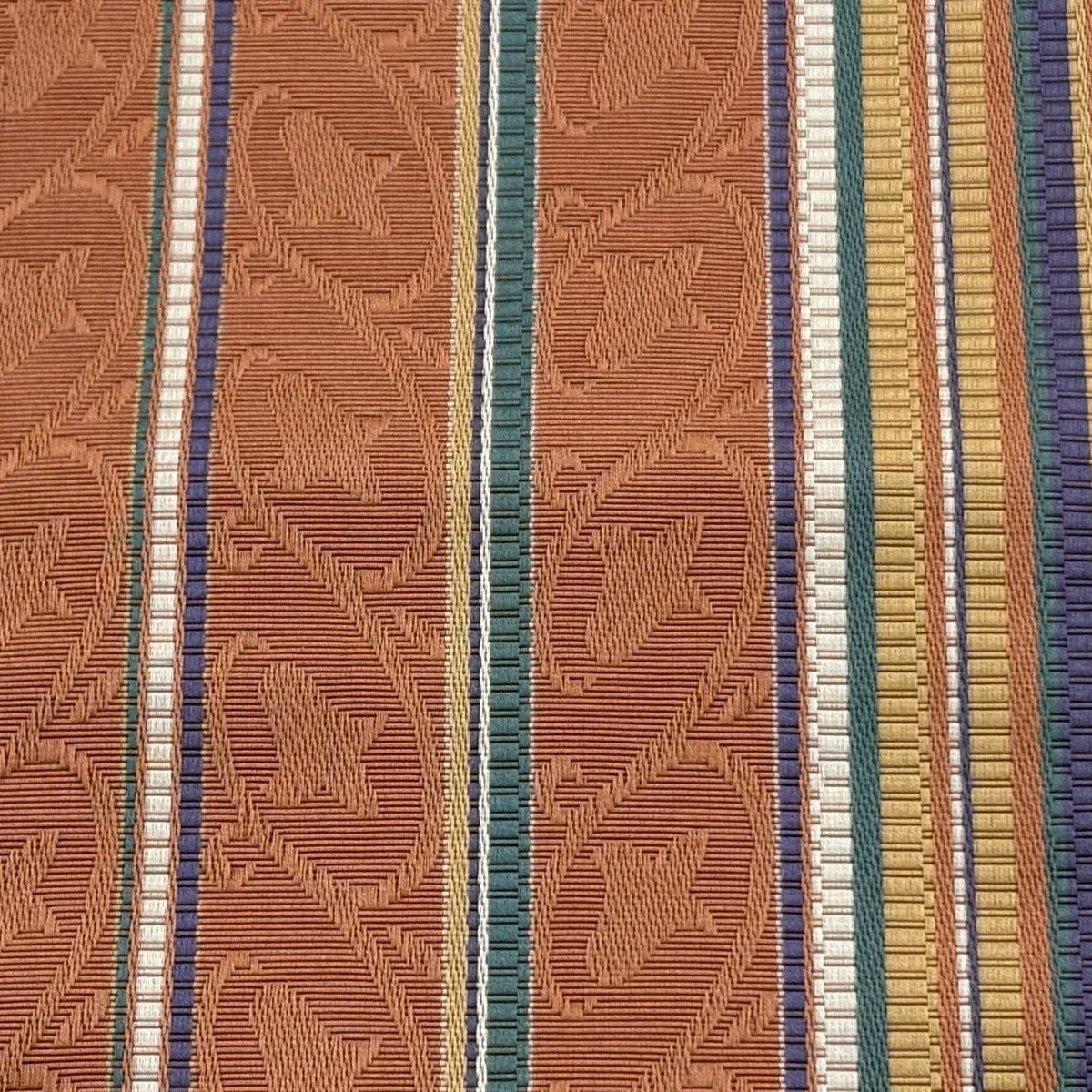 半幅帯 秀品 縞 花唐草 サーモンピンク 正絹