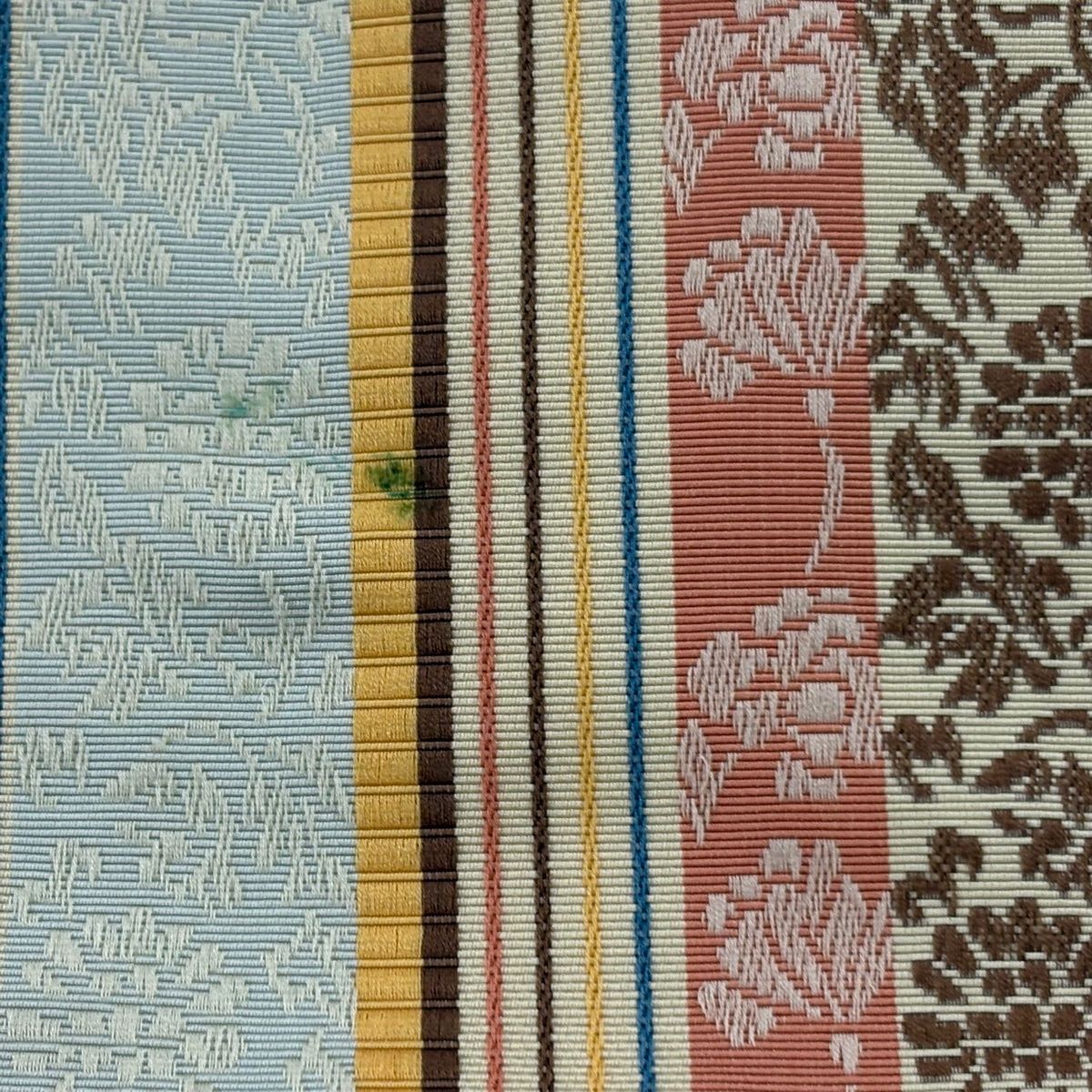  半幅帯 秀品 証紙 博多織 縞 草花 薄オレンジ 正絹 半巾 半幅 小袋帯 帯