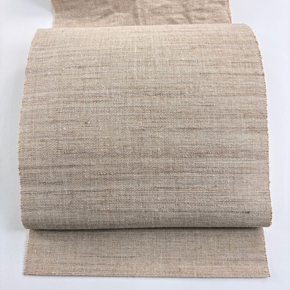 名古屋帯 秀品 八寸名古屋帯 紬地 幾何学模様 薄茶色 正絹