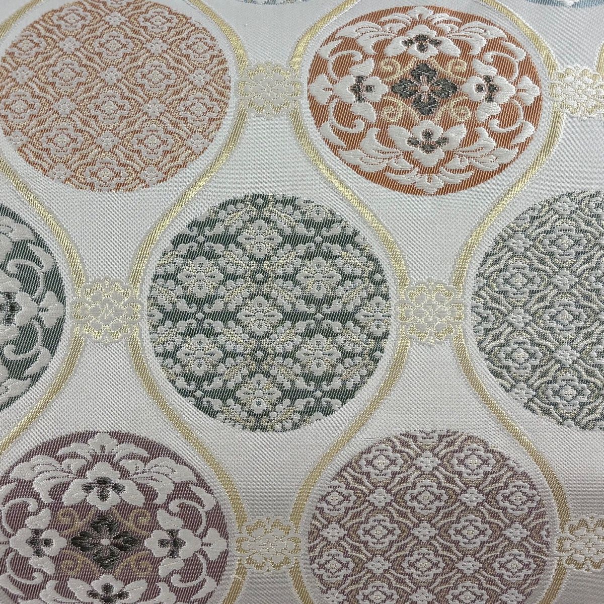 名古屋帯 秀品 立涌 唐織 銀糸 灰白 正絹