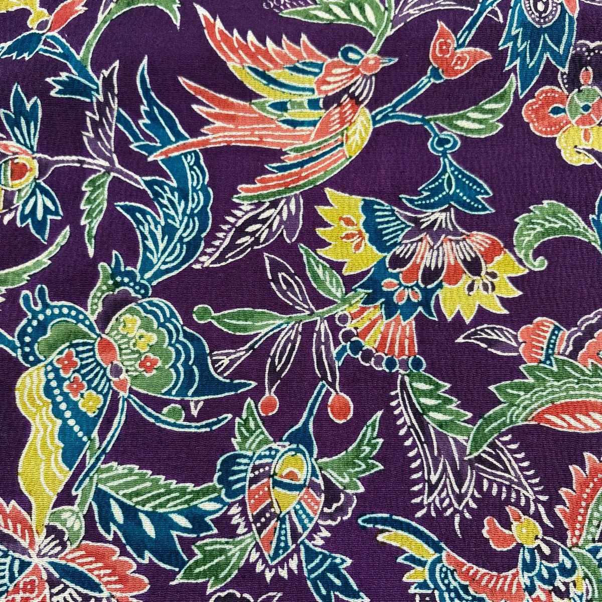 名古屋帯 秀品 花鳥 蝶 縮緬 濃紫 正絹