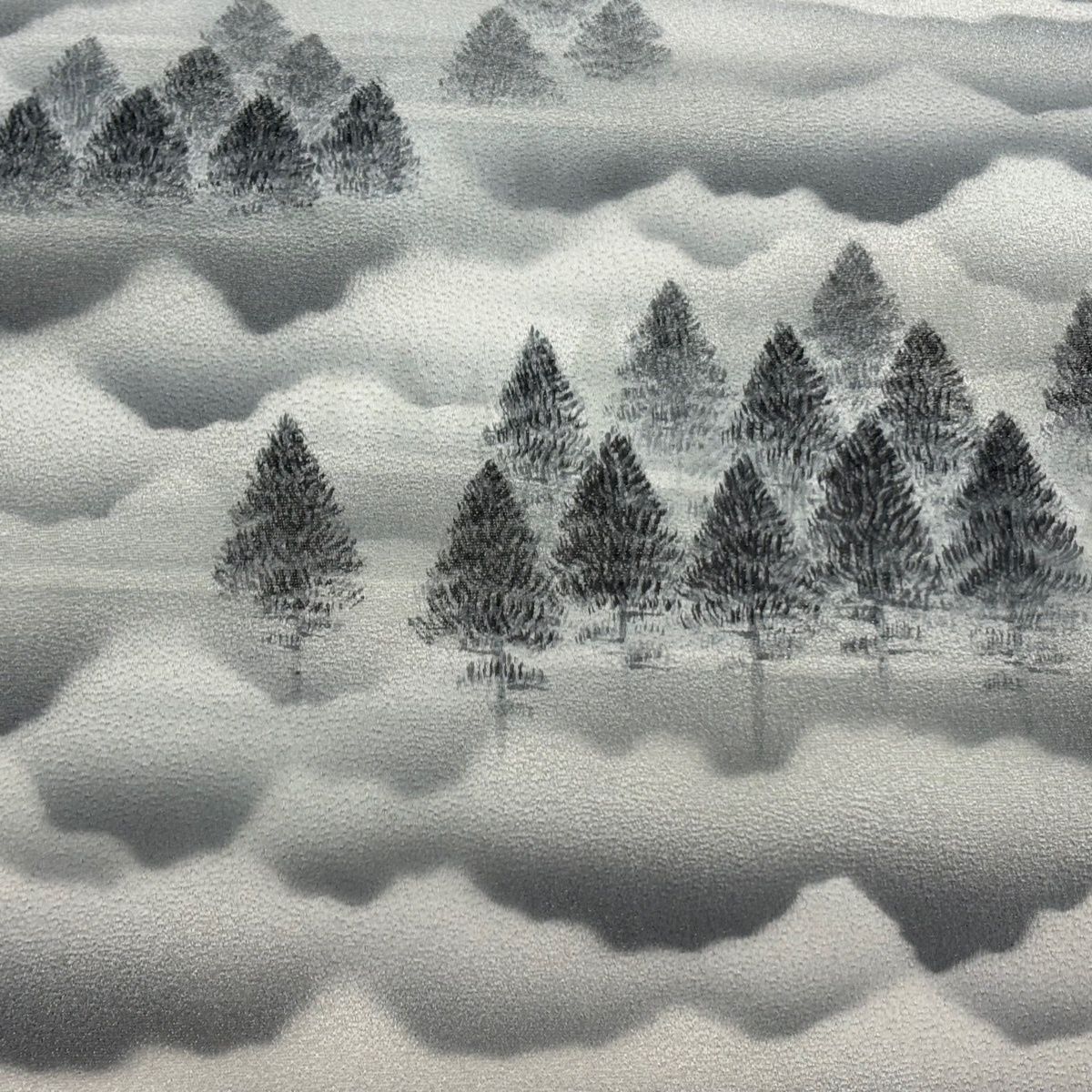 名古屋帯 秀品 樹木 霞 銀通し ぼかし 濃紫 正絹