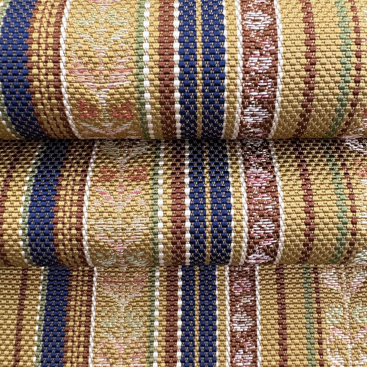  名古屋帯 秀品 八寸名古屋帯 松葉仕立て 縞 山吹茶色 正絹 名古屋帯 帯