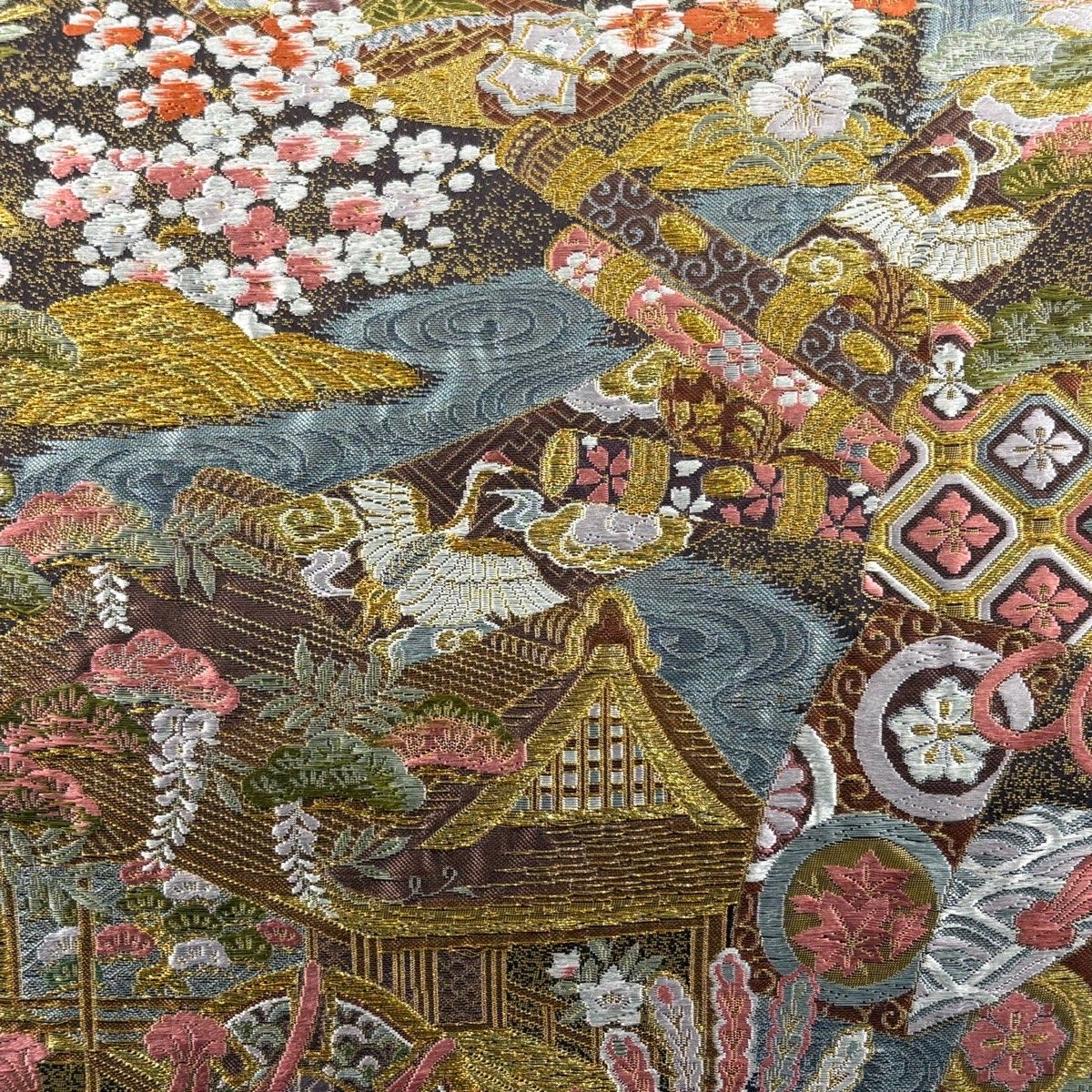 袋帯 秀品 建物 鼓 金糸 刺繍 紫 六通 正絹 【中古】 - メルカリ