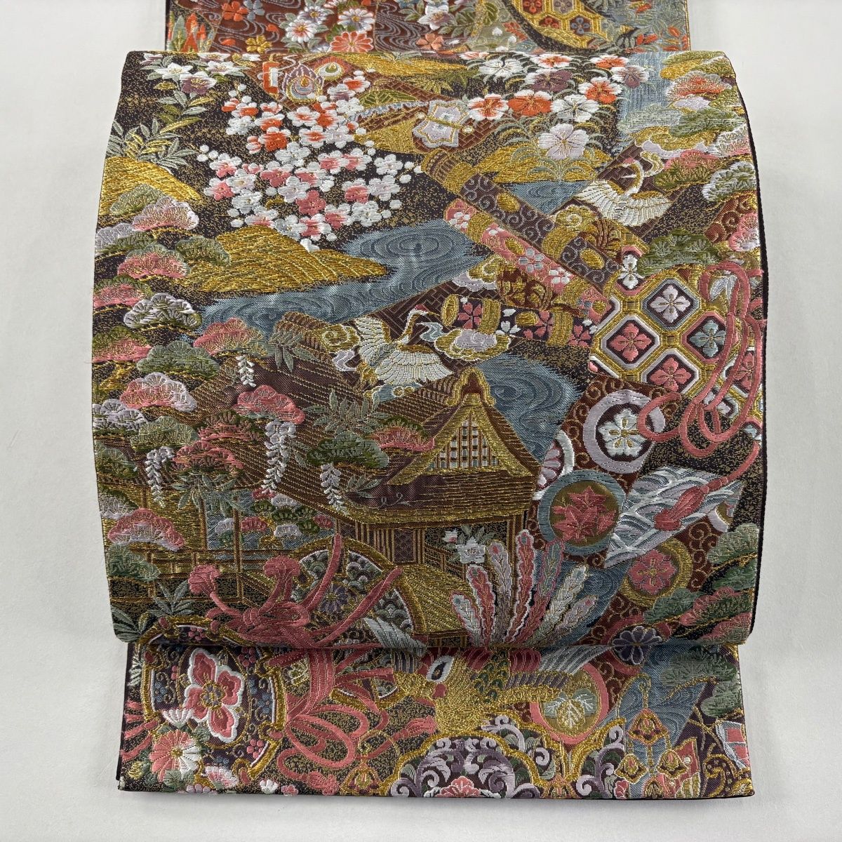 刺繍 袋帯 新品未使用品 金糸 正絹 お太鼓柄 Q706 美品 袋帯 名品 花菱 刺繍 金糸 青紫 お太鼓柄 正絹 中古 : リユース