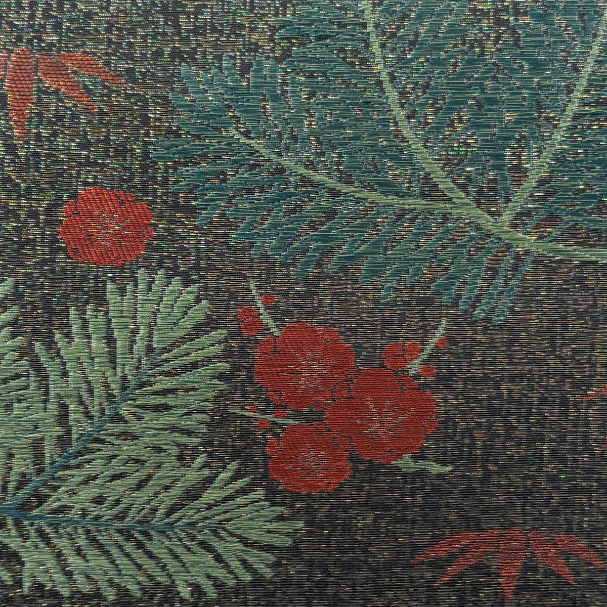 袋名古屋帯 秀品 松竹梅 箔 深緑 正絹