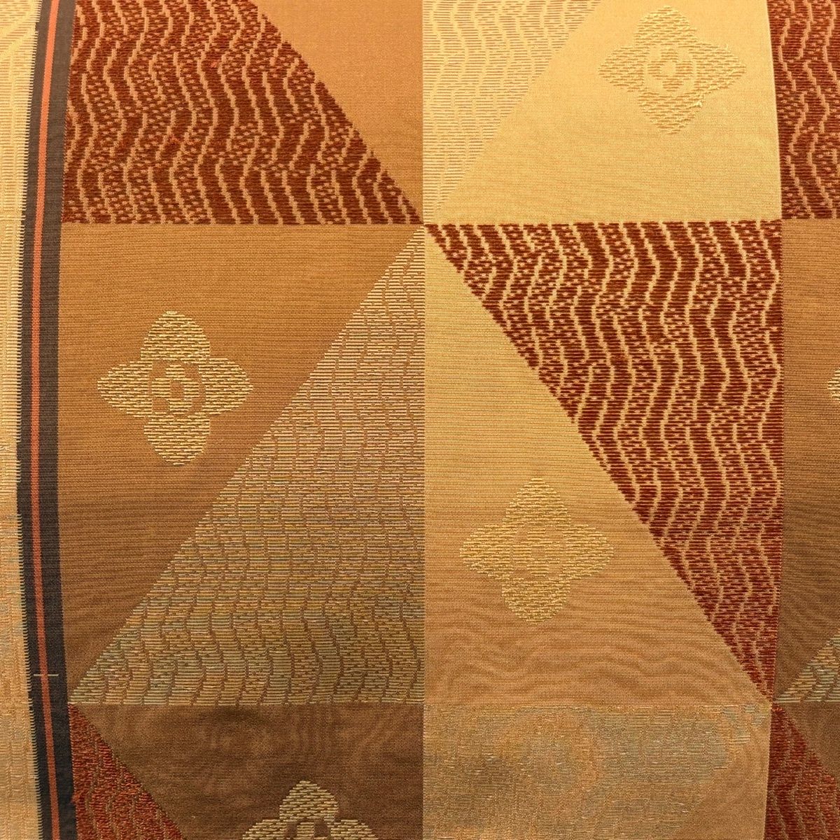 名古屋帯 秀品 花 よろけ縞 茶色 正絹