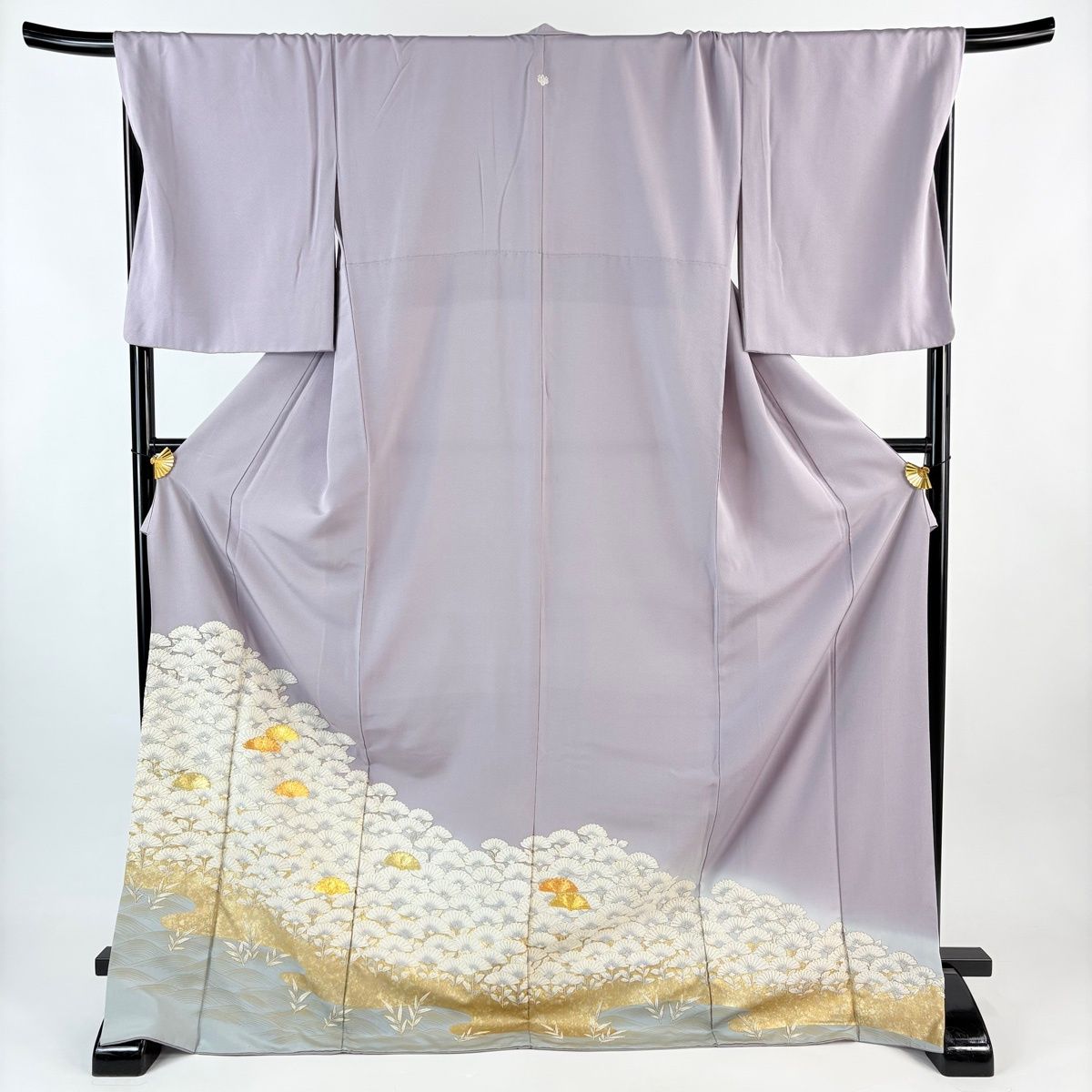 色留袖 身丈174 cm 裄丈71 L 袷 草花 霞 相良刺繍 金糸 灰紫 正絹 一つ紋