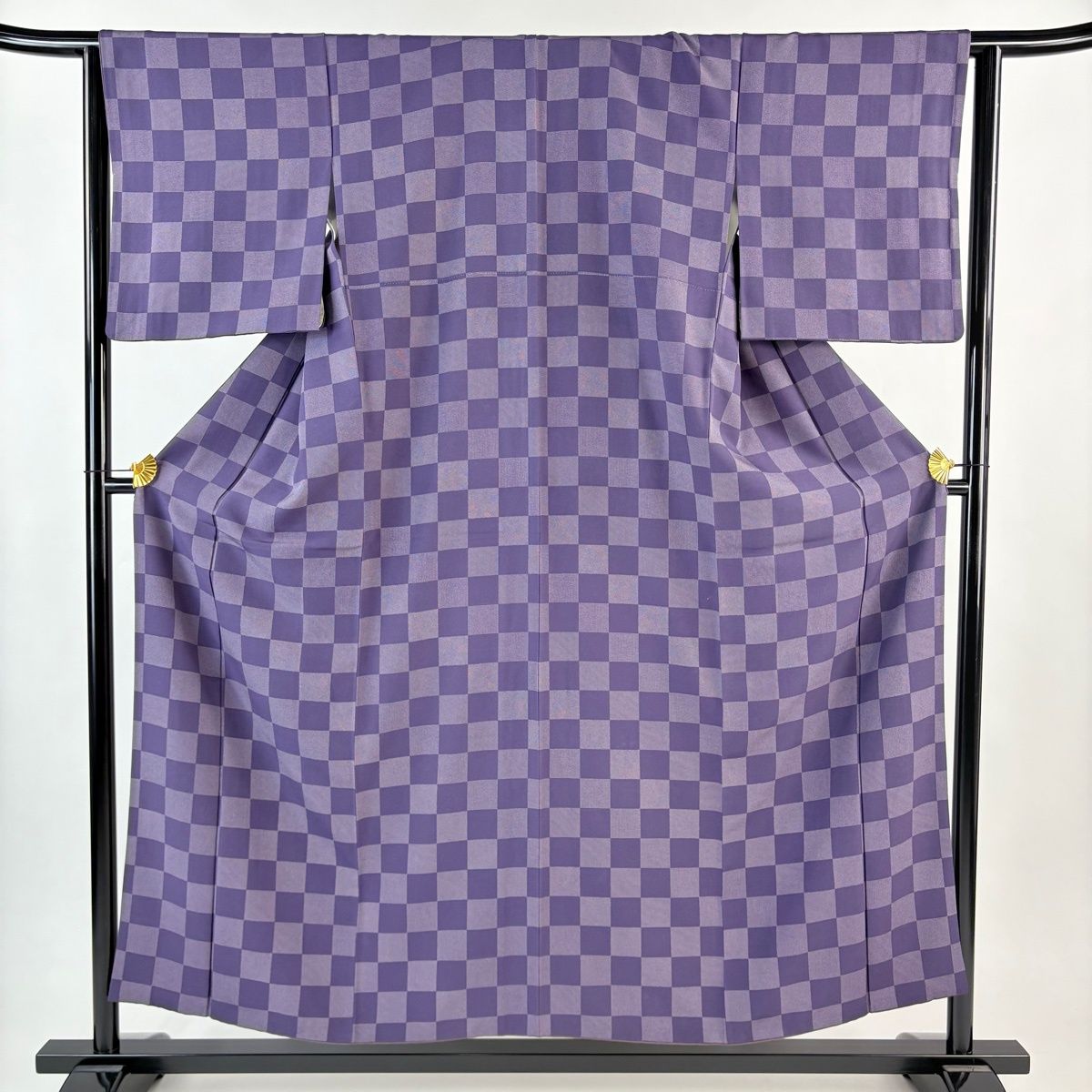 小紋 身丈153 cm 裄丈63.5 S 袷 市松 鮫 紫 正絹