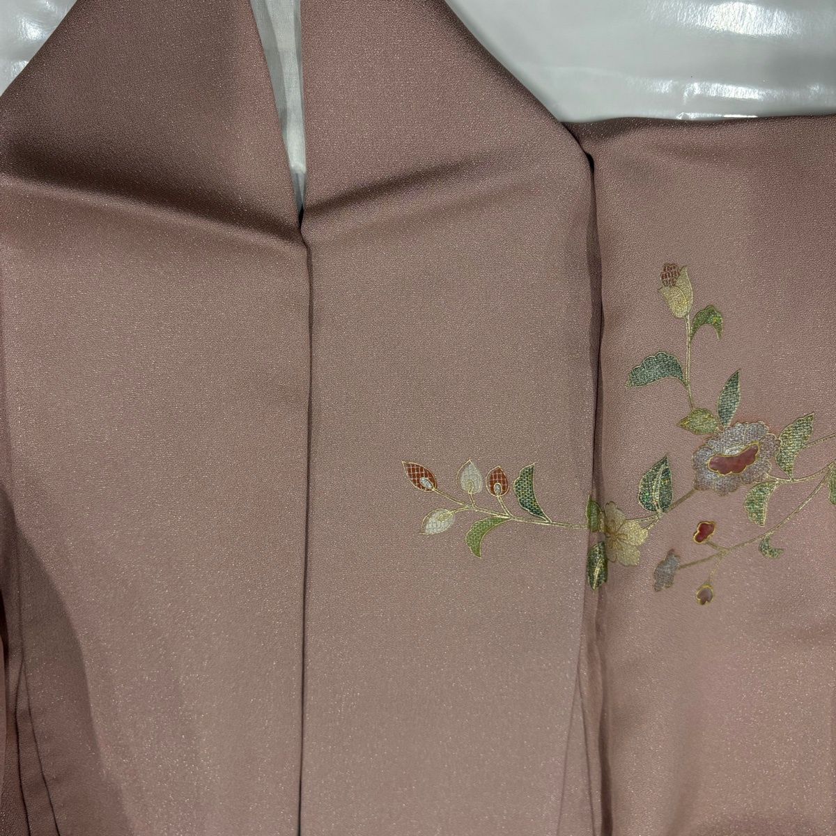 ひ*ん様 【オークション】裄丈66.5cm ベージュ訪問着フルセット 正絹 袷 訪問着 身丈159cm 裄丈64.5cm M 袷 扇面 草花 金糸 金銀彩 ピンク