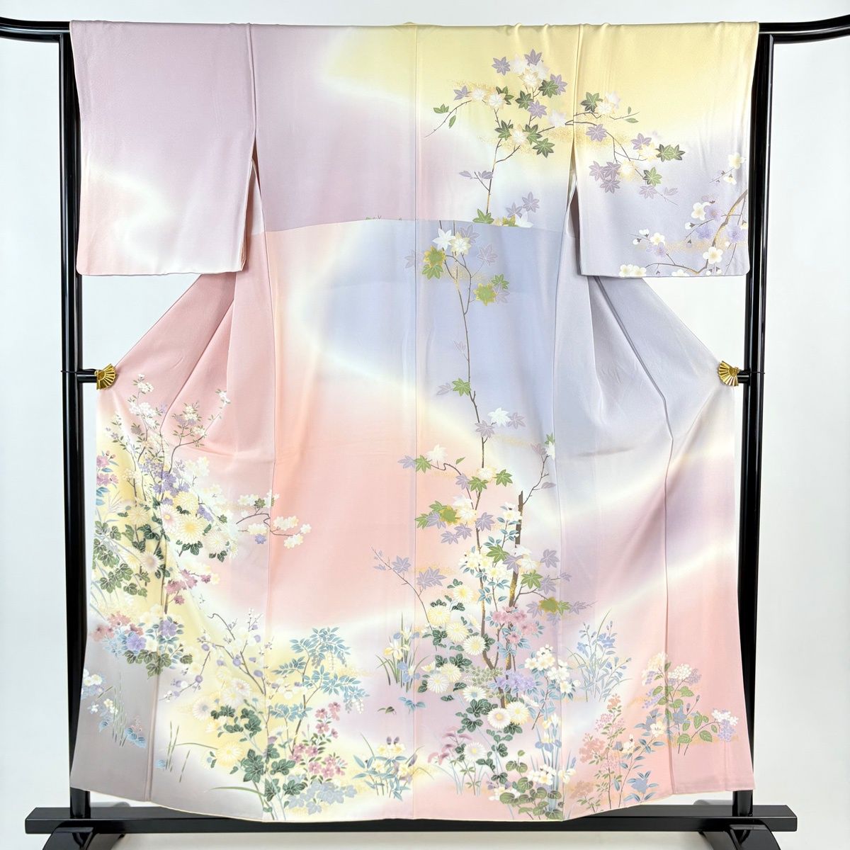 訪問着 身丈156 5 cm 裄丈63 S 袷 菊 枝花 金彩 ぼかし ピンク 正絹