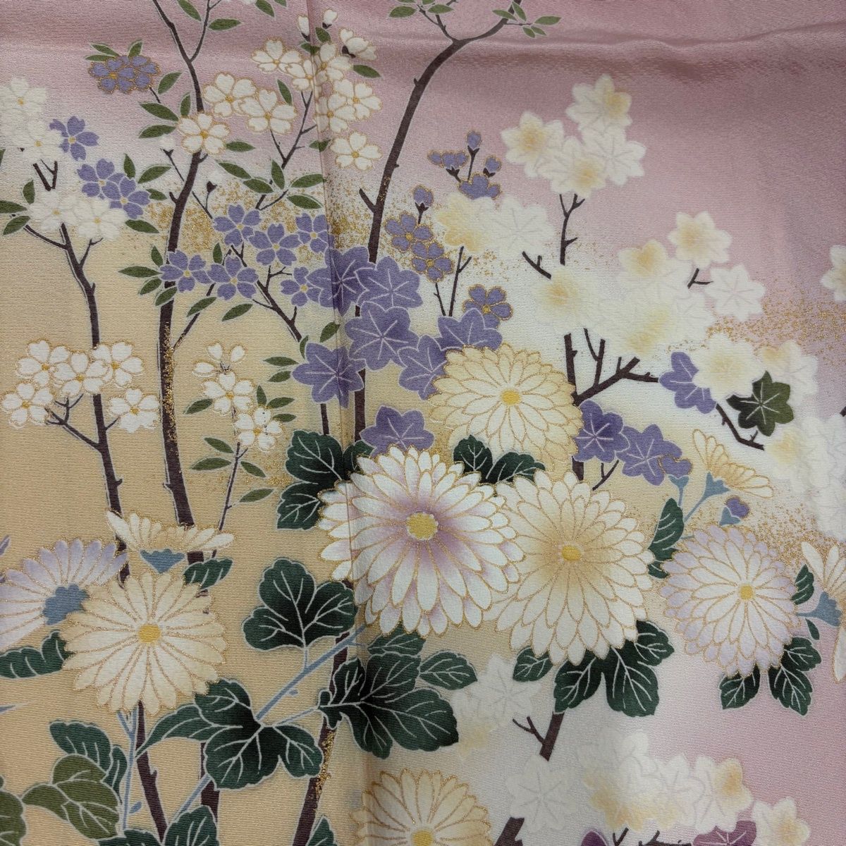 訪問着 身丈156.5cm 裄丈63cm S 袷 菊 枝花 金彩 ぼかし ピンク 正絹