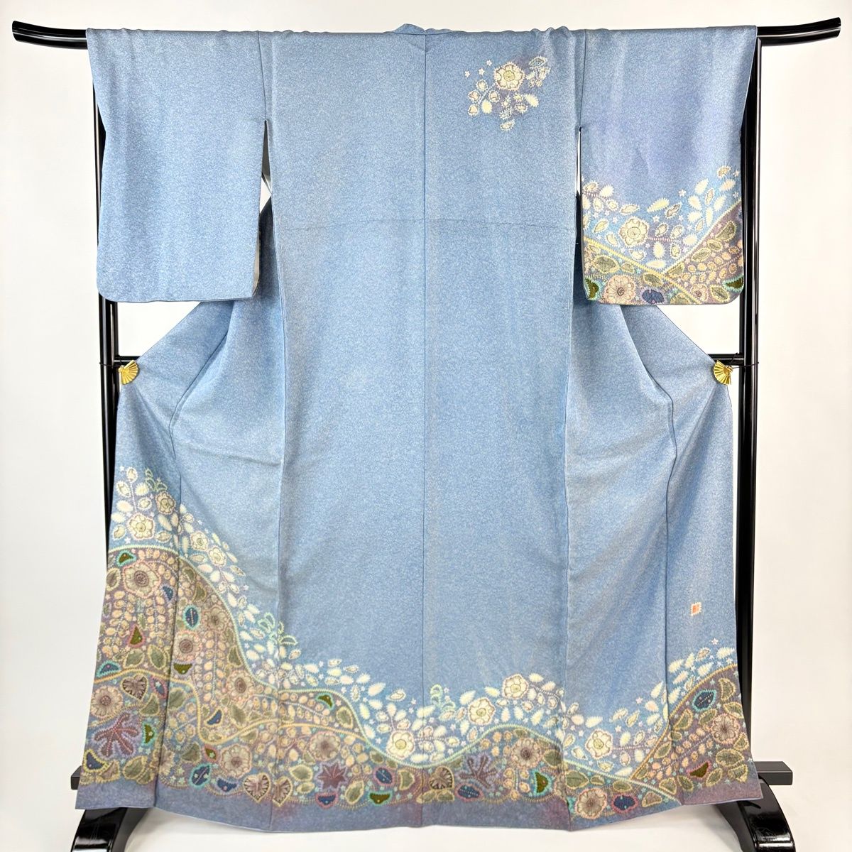 訪問着 身丈167 5 cm 裄丈66 M 袷 落款 辻が花 金通し ぼかし 青灰色 正絹