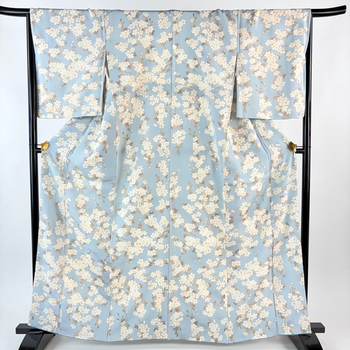 小紋 身丈163 cm 裄丈67 M 袷 桜 金彩 縮緬 水色 正絹