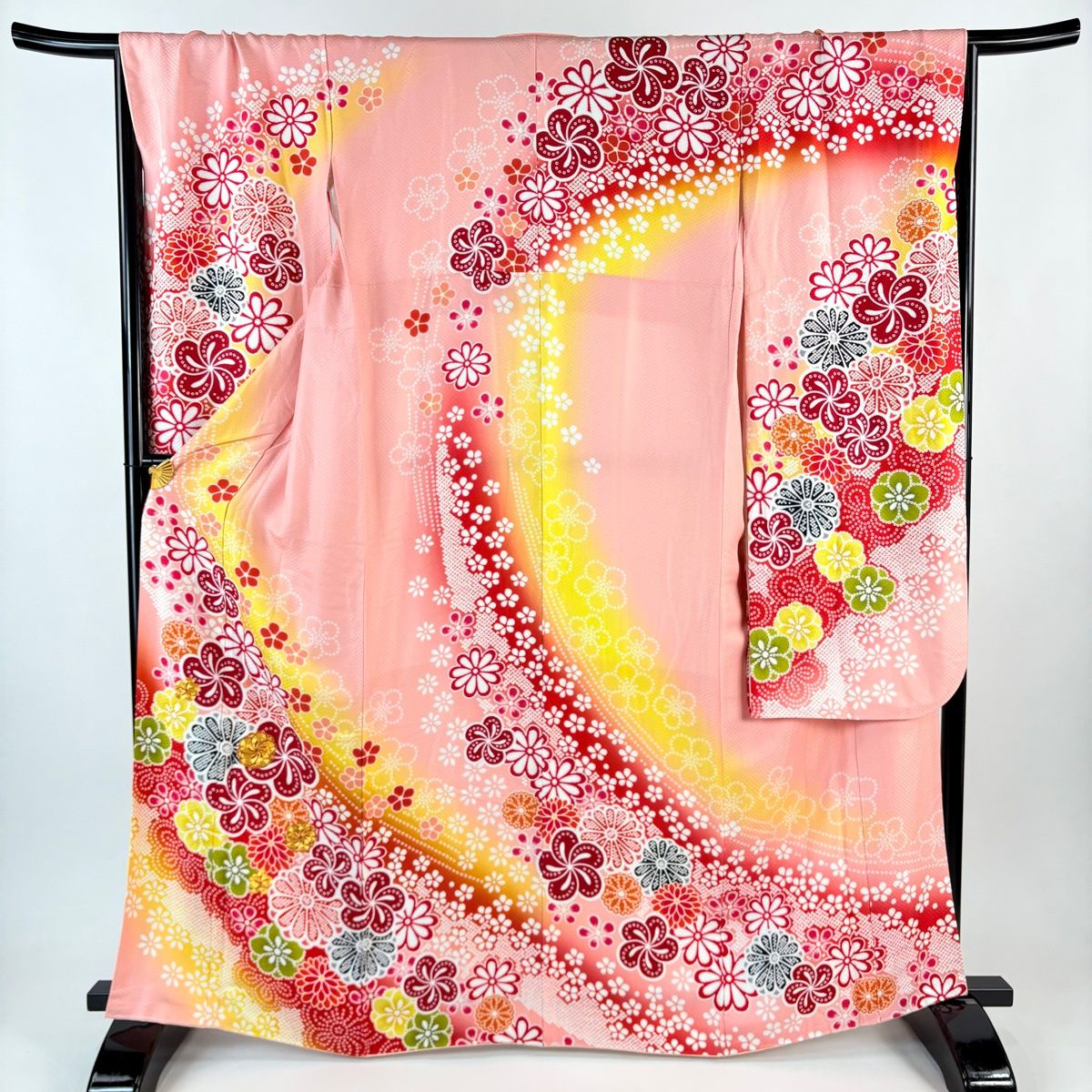 振袖 身丈163 cm 裄丈68.5 L 袷 梅 菊 金糸 ぼかし ピンク 正絹